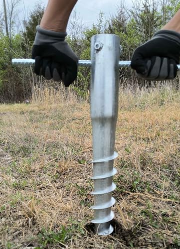 Ashman Ground Screw Round Posts (4 Pack), Outdoor No Dig Ground Screw Anchor with helical Spiral, 21" Inch Long - Fits Round Post & Flag Pole Base Ground Mount Screw in Post Stake, Mailbox Posts.
