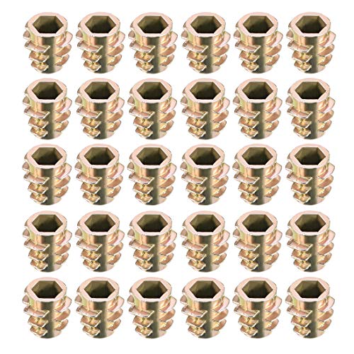 uxcell Furniture Threaded Insert Nuts Zinc Alloy Hex-Flush M5 Internal Threads 10mm Length 30pcs - size: M5x10mm