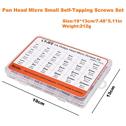 1100Pcs Nickel-Plated M1.2,M1.4,M1.5,M2 Round Pan Head Tapping Screws Laptop Notebook Computer Screws Kit,Phillips Small Screw Set for Electronic Repair (1100pcs) - color: Silver-1100pcs