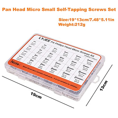 1100Pcs Nickel-Plated M1.2,M1.4,M1.5,M2 Round Pan Head Tapping Screws Laptop Notebook Computer Screws Kit,Phillips Small Screw Set for Electronic Repair (1100pcs) - color: Silver-1100pcs
