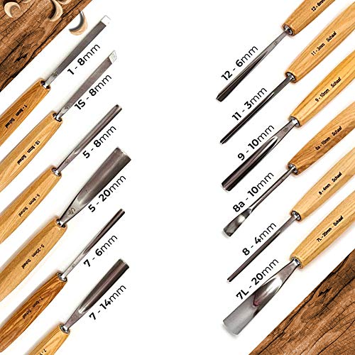 Schaaf Wood Carving Tools 12-pc Wood Chisel Set with Gouges, Hand Sharpened - color: Professionally Sharpened 12 Piece Set