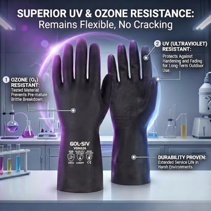 Black Neoprene Gloves, 26 Mil high dexterity work gloves, Reliable Chemical & Mechanical Resistance, for Petrochemical Paint & Water Treatment Workers, M - size: Medium