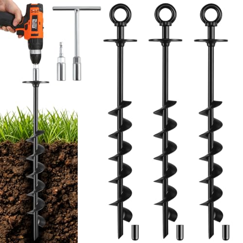 Heavy Duty Ground Anchors Screw in with Drill Adapter & T-Wrench - size: 3 Pack