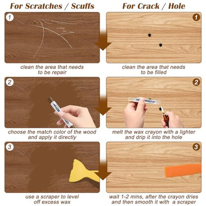 22 Wood Filler Sticks, Windspeed 20 Colos Wood Filler Putty Wax Crayons Furniture Repair Kit Putty Stick for Baseboard Cabinets Furniture Floors(with 2 Scrapers) (Wood Filler Sticks, 20, Count)