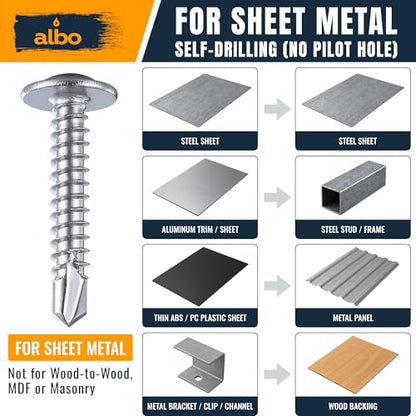 ALBO 200 PCS, #8 x 1 Stainless Steel Self Tapping Screws, 410 Stainless Truss Head Sheet Metal Screws, Self Drilling Screws for Metal & Plastic, Rust Resistant Fasteners - color: Silver, size: #8 x 1"