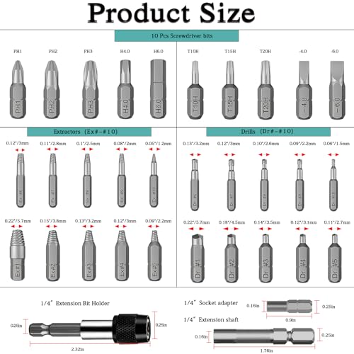 33PCS Damaged Screw Extractor Set,Stripped Screw Extractor Kit with Magnetic Extension Shaft & Socket Adapter, Stripped Screw Remover Kit – Extract Rusty, Broken Screws Easily for DIY Garden Wood