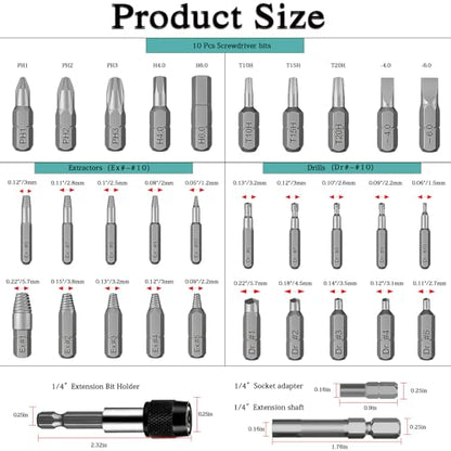 33PCS Damaged Screw Extractor Set,Stripped Screw Extractor Kit with Magnetic Extension Shaft & Socket Adapter, Stripped Screw Remover Kit – Extract Rusty, Broken Screws Easily for DIY Garden Wood