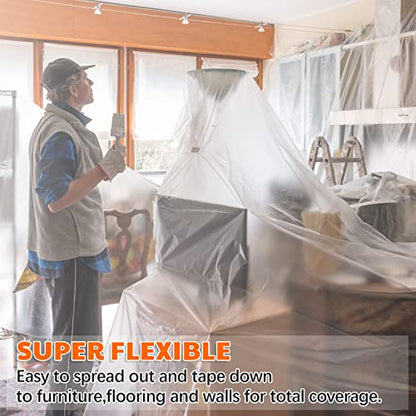 50 Pieces Plastic Drop Cloths for Painting 9 x 12 ft Paint Drop Cloth Waterproof and Dust Proof Clear Plastic Sheeting for Furniture Cover Multi Purpose Floor Wall Protection Film