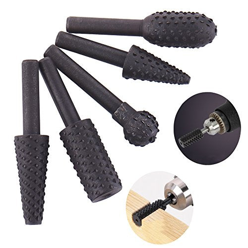 Rongon Rotary Drill Bits Set Wood Carving File Rasp Drill Bits（Black-5pcs) - color: Black-5pcs