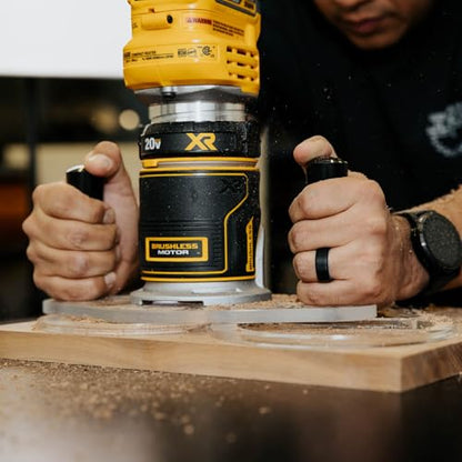 WOOD GRAIN JUNKIE® TrimFit Pro® Dual Grip Router Base Plate Compatible with DeWalt DWP611 & DCW600B, 6”x10” Clear Acrylic Base with Handles, Fits Standard Guide Bushings, Made in USA