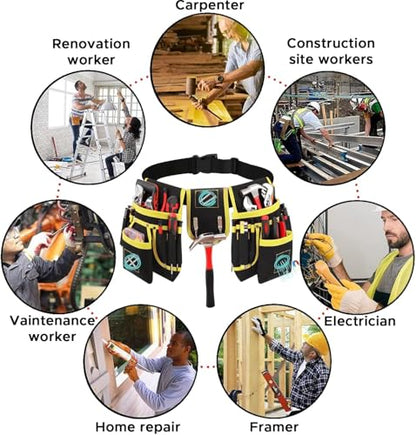 Tool Belt with 27 Pockets and 3 Magnetic Zones, Freely-Combinable Toolbelt - color: Red