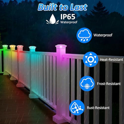 T-SUN Solar Post Cap Lights 6 Pack, RGBCW Fence Post Solar Lights White - color: White-RGBCW, size: 6 Pack