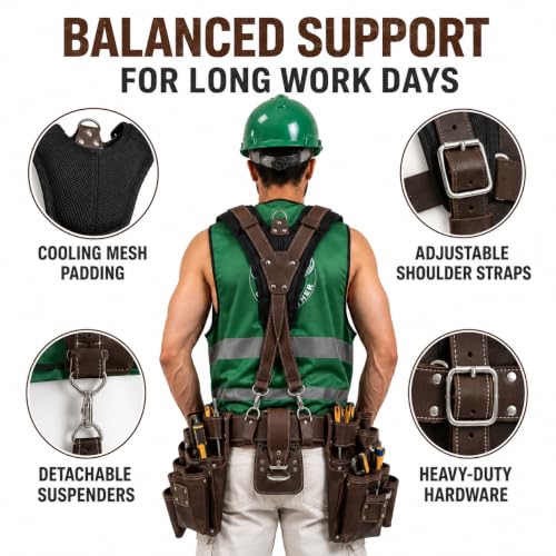 Carpenter Tool Belt with 21 Pocket Tool Pouches | dark brown - color: Dark Brown