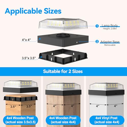 Solar Post Cap Lights for 4x4 Wood/Vinyl Fence Posts, 6-Pack - color: Black, size: 6 Pack