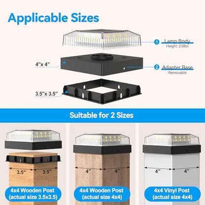 Solar Post Cap Lights for 4x4 Wood/Vinyl Fence Posts, 6-Pack - color: Black, size: 6 Pack
