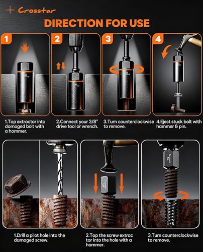 Crosstar 25Pcs Bolt Extractor Kit,3/8" Drive Screw & Nut Remover Set