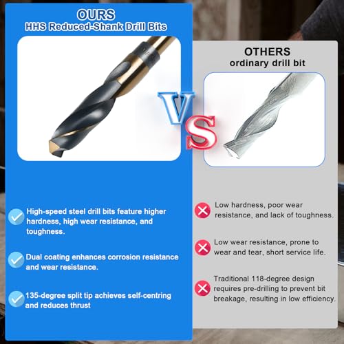 5/8 Inch Drill Bit, Reduced Shank High Speed Steel Bit with 1/2" Shank, HSS 4241 Black & Gold Drill Bits for Mild Steel, Metal and Hard Wood - size: 5/8 Inch