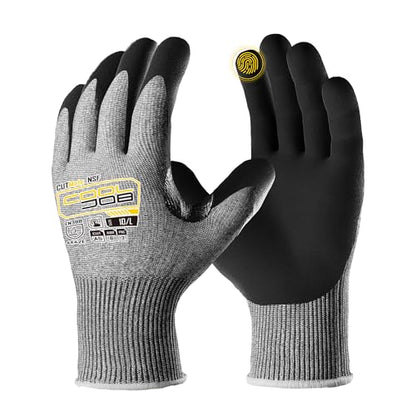 COOLJOB ANSI A5 Cut Resistant Gloves - 1/3/12 Pairs, Nitrile Rubber Dipped Safety Work Gloves for Men, Knife Proof with Grip Coating for Construction Warehouse Glass Wood Work, Grey Medium - size: Medium, style: A5 Pack of 1