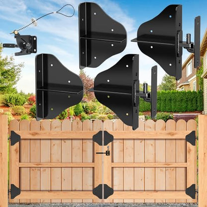 Mofeez Anti Sag Gate Kit Fence Gate Hardware - Heavy Duty 90 Degree Right Angle Hinges with Self-Locking Gate Latch & Corner Brace - for Wood Gates, Garden Fence (2 Set) - size: 2 Set