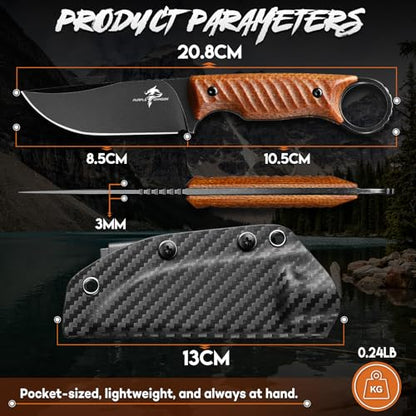 Purple Dragon Fixed Blade Knife with Kydex Sheath -Survival Knife Brown - color: Brown