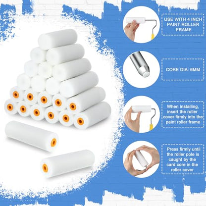 Nuogo 120 Pcs 4 Inch Foam Paint Roller Refills Mini High Density Roller - size: 4 Inch