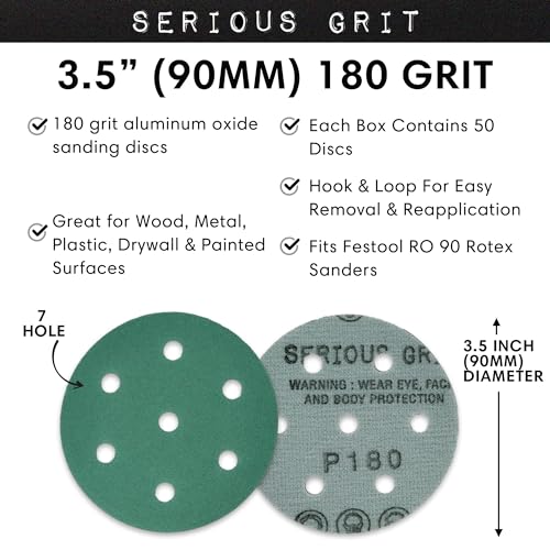 7-Hole 3.5-Inch / 90mm Sanding Discs for Festool RO 90 Rotex by Serious Grit - size: 180 Grit
