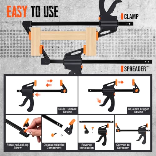AJulyBee 8Pcs Bar Clamps for Woodworking, 6" & 12" Quick Grip F Clamps Set