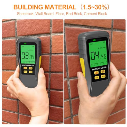 Pinless Moisture Meter, Digital Wood Moisture Tester, Non-Destructive Induction Moisture Detector for Drywall, Lumber, Building Materials, Easy Read and Three Color Indicate