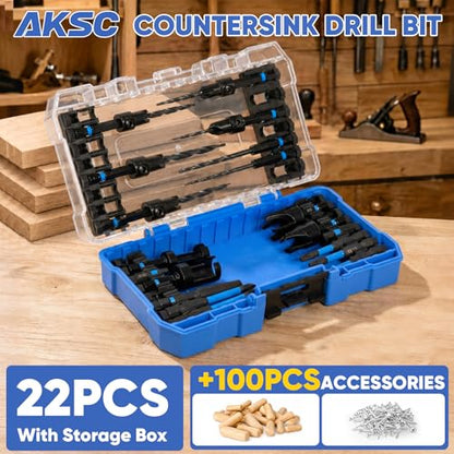 22PCS Countersink Drill Bit Set for Wood with 100PCS Accessories - size: 22 PCS