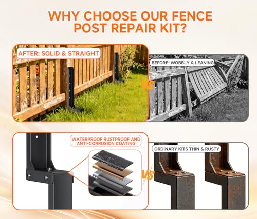Fence Post Repair Kit, Quick Fix Leaning for 4x4/ 6x6 Wood Posts (2-Pack)