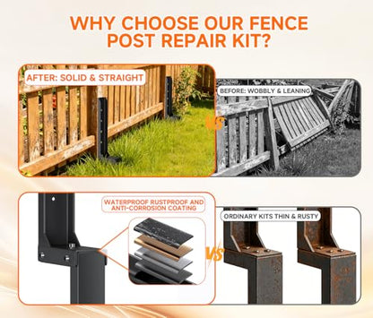Fence Post Repair Kit, Quick Fix Leaning for 4x4/ 6x6 Wood Posts (2-Pack)