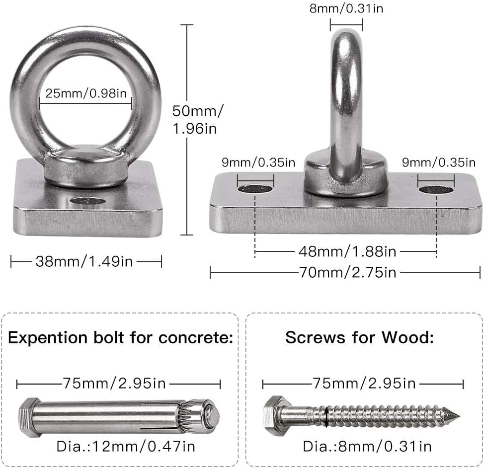 1800lb Capacity Wall Ceiling Mount Bracket for Suspension Strap, Battle Rope Anchor Ceiling Hook for Gymnastic Ring, Hammock Swing, Boxing Punching Bag - style: 1 Pack