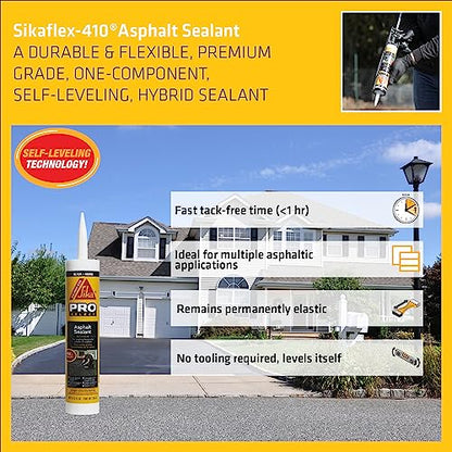 SIKA Sikaflex-410 Asphalt Sealant, Black, Self-Leveling Hybrid Sealant for Filling Cracks in Asphalt Driveways, Roadways, and Pavements - 9 fl. oz. Cartridge, Fills Cracks up to 1.5 in. Wide - size: 9 Fl Oz (Pack of 2)