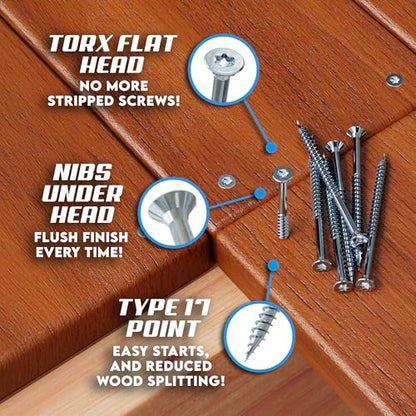 Allen's Trading Co. #10 x 3 Inch 316 Stainless Steel Screws Marine Grade (100 Pack, T25 Star) | Stainless Steel Wood Screws w/Driver Bit | High Corrosion Resistance for Coastal Construction - size: 10 x 3 Inch