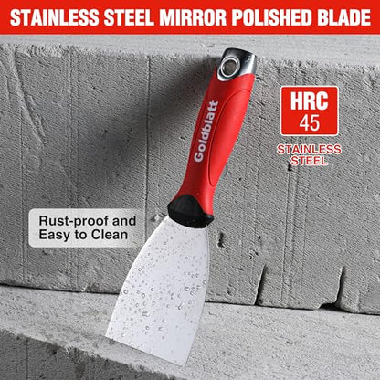 Goldblatt 3" Putty Knife, Stainless Steel Scraping Paint, Putty Knife Scraper with Hammer End, Soft Grip, Perfect for Drywall Repairing and Finishing - size: 3 Inch