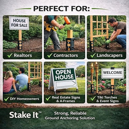 Garden Stake Anchors | No-Dig Trellis Support | 12-Inch 2-Pack