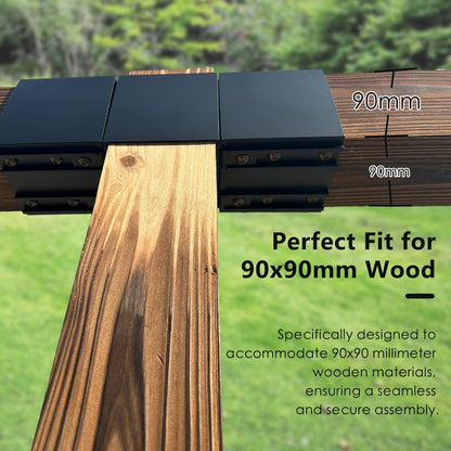 Kozyard 2 Sets DIY Pergola Brackets 3-Way Right Angle Corner Bracket - color: Black/2Sets