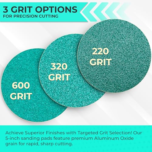 Sunmight Film Grip No Hole 5 Inch Sanding Discs - 600 Grit, Premium Aluminum Oxide - Strong Film Backing for Automotive, Marine, Wood & Metal Applications - Excellent Cutting and Long Life (50 Pcs) - style: 5 Inches