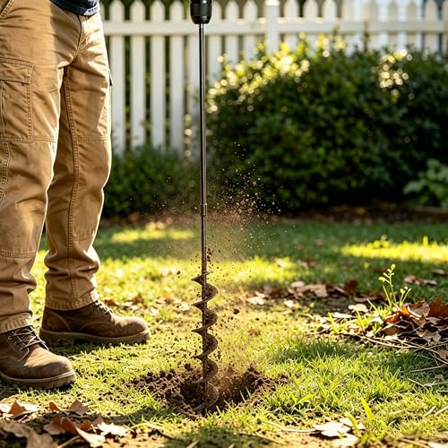 TCBWFY 2x32 Inch Auger Drill Bit for Planting - Long Handle Easy Planter Garden Auger - Bulb & Bedding Plant Augers - Post Hole Digger for 3/8”Hex Drive - size: 2"x32"