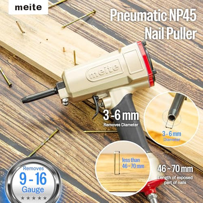 meite NP45 Pneumatic Nail Remover Kit with 1-3/4 Inch Coil Roofing Nails, Heavy Duty Air Punch Nail Extractor Tool for Roof Repair Wood Demolition Pallet Recycling, 2,880PCS