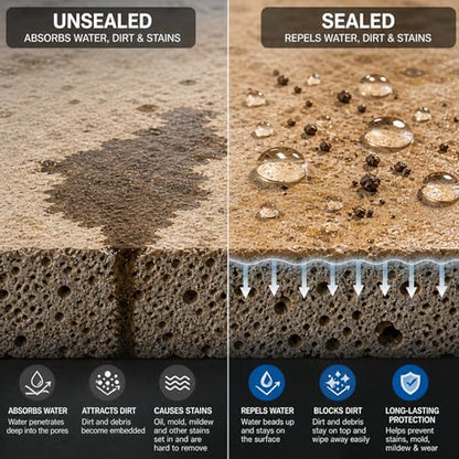 Wet Look Natural Stone Sealer. Durable, Long-Lasting Gloss Protection. Interior and Exterior Pavers, Slate, Sandstone, Travertine, Flagstone, Driveways, Garage Floors, etc. Black Diamond Stoneworks - style: 4-Gallons