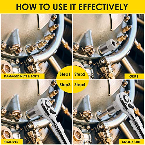 Topec 5-Piece Heavy Duty Bolt Remover Set, 1/2" Drive Impact Extractor Set, Perfect Tool Kit for Removing Stripped, Damaged, Rounded off and Rusted Bolts & Nuts, and Shorter Profile Lug Nuts - size: 5-piece