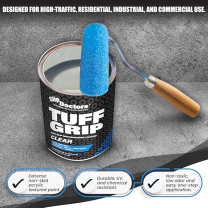 Tuff Grip Clear Non-Skid Paint for Ramps, Floors, Decks & Stairs – Textured Anti-Slip Grip Coating for Slip Resistant Traction (One Pack) - color: Clear