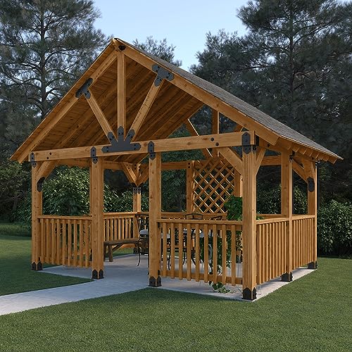 Ozco Laredo Sunset 10x10 Post Base Kit, Includes Decorative Plates, Hex Cap Nuts, OWT Timber Screws, Galvanized Steel for Pergolas | 56605 - size: 10x10, style: Laredo Sunset