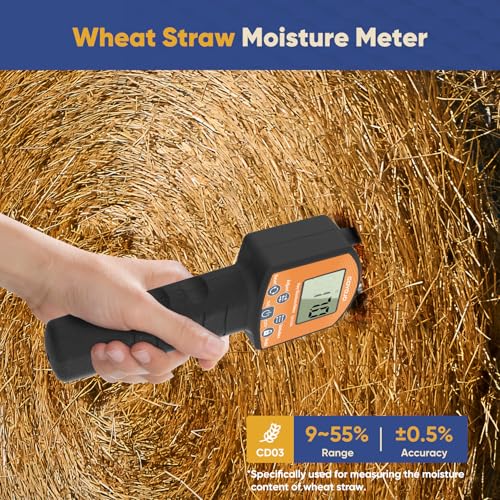 GS120A Hay Moisture Tester Meter – Portable Digital Probe Tester with LCD, 0-80% Moisture Range, for Alfalfa, Leymus, Orchard Grass, Straw Bales Fast Accurate Digital Sensor Hay bale Moisture Meter