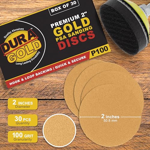 Dura-Gold Premium 2" Gold Hook & Loop Sanding Discs - 100 Grit (Box of 30) - size: 100-Grit
