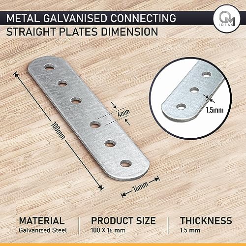 20 Pack Straight Flat Metal Connector Plates (3.94" x 0.63") Galvanized Steel Repair & Joining Brackets for Shelves, Furniture, Wood Fixing & DIY Projects - size: 3.94" x 0.63" (100 x 16mm)