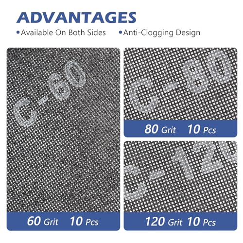 HUAALIUCHE 17-Inch Floor Sanding Screen Discs (30-Pack Variety Kit) | 10x 60 Grit, 10x 80 Grit, 10x 120 Grit | Heavy-Duty Silicon Carbide Mesh for Wood, Concrete, Reusable Buffer Pads - size: 17 inch, style: #60+#80+#120-30 Pack