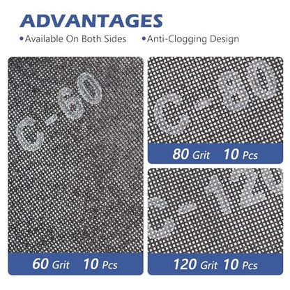 HUAALIUCHE 17-Inch Floor Sanding Screen Discs (30-Pack Variety Kit) | 10x 60 Grit, 10x 80 Grit, 10x 120 Grit | Heavy-Duty Silicon Carbide Mesh for Wood, Concrete, Reusable Buffer Pads - size: 17 inch, style: #60+#80+#120-30 Pack