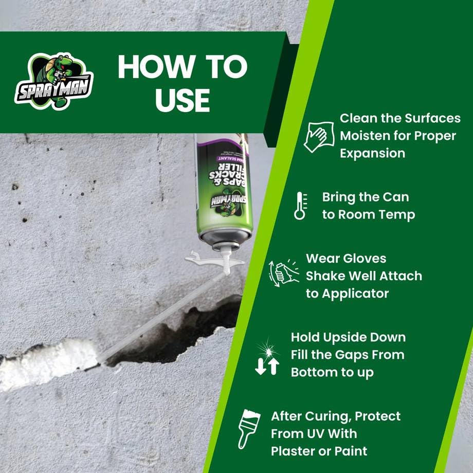 Sprayman Gaps and Cracks Filler Foam - Polyurethane Expanding Foam Sealant for Insulating Doors & Windows, Waterproof & Paintable, Straw Use - 12oz, 2 Pack - size: 2 Pack
